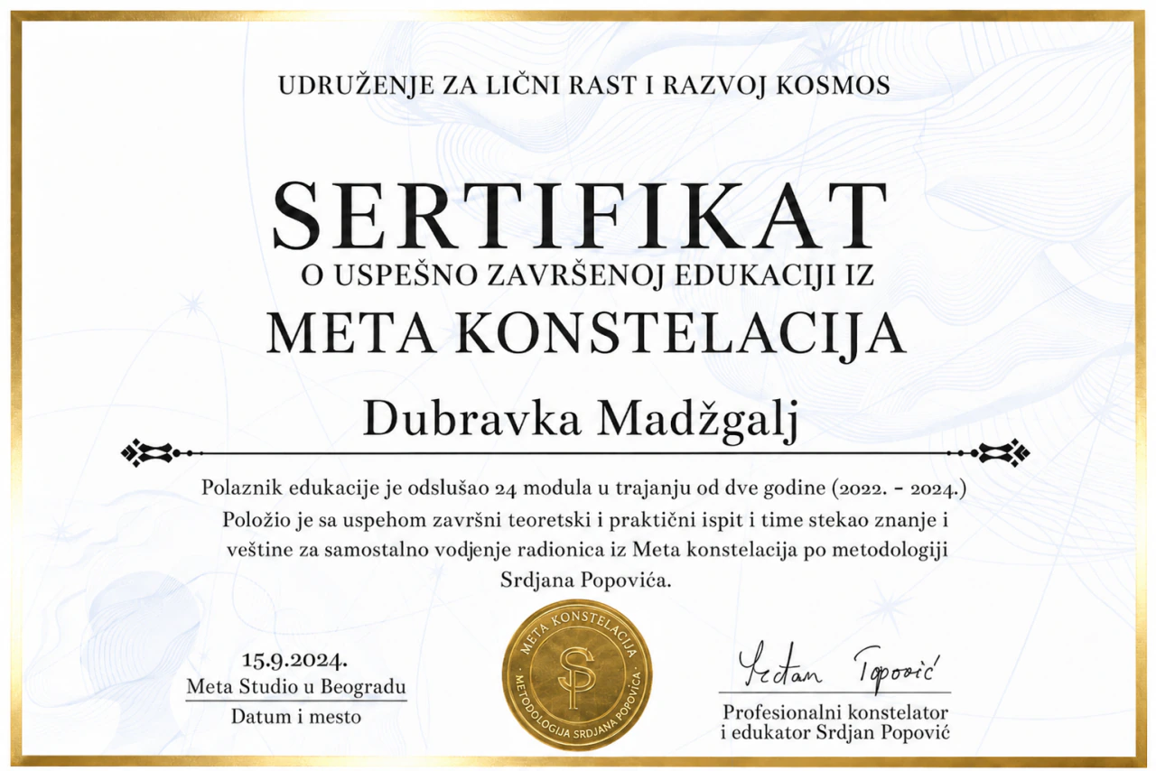 Sertifikat Dubravke Madžgalj za meta konstelacije