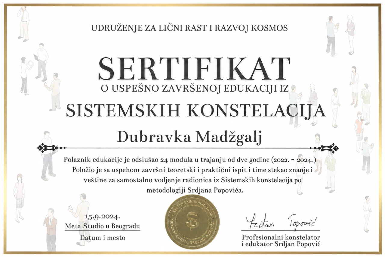 Sertifikat Dubravke Madžgalj za sistemske konstelacije